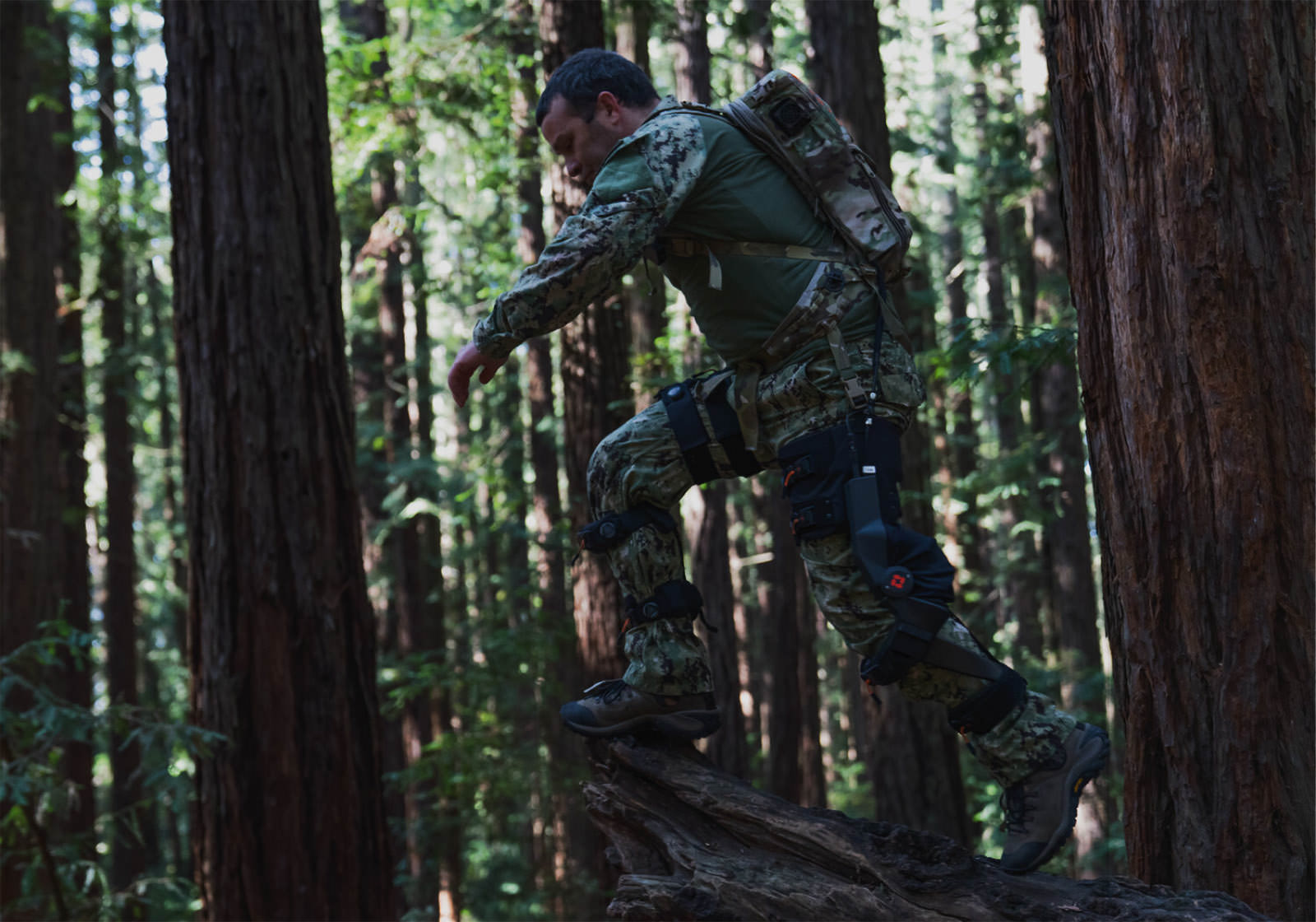 soldier in forest wearing knee